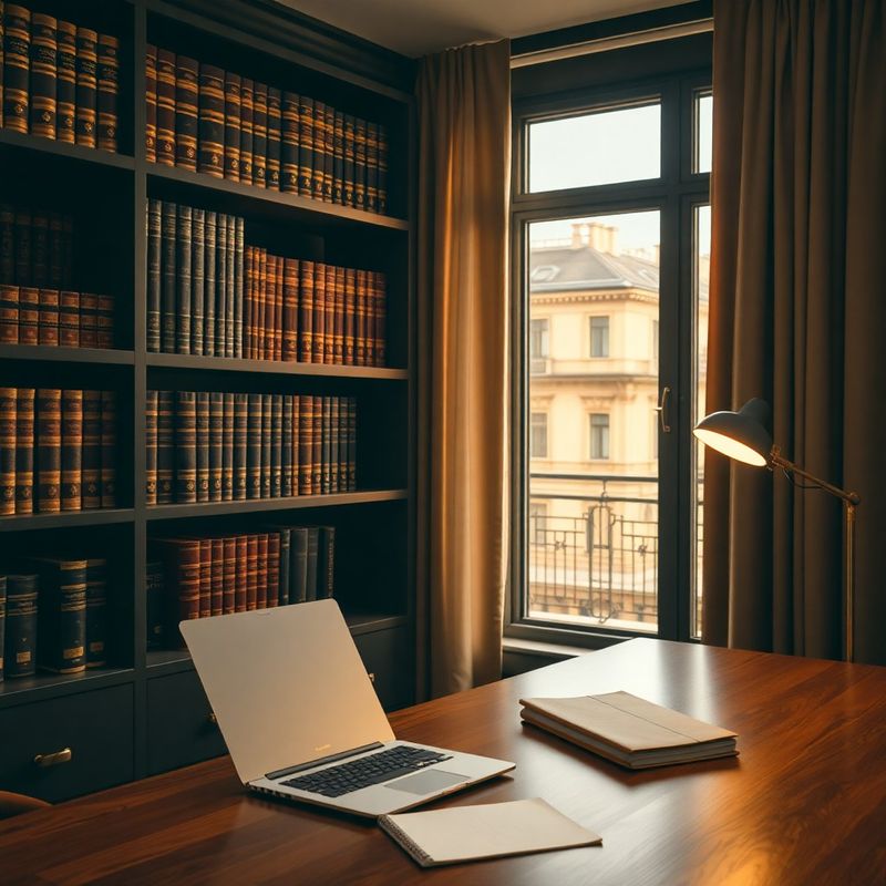 Interior de birou de consultanță financiară în tonuri antracit cu accente de aur